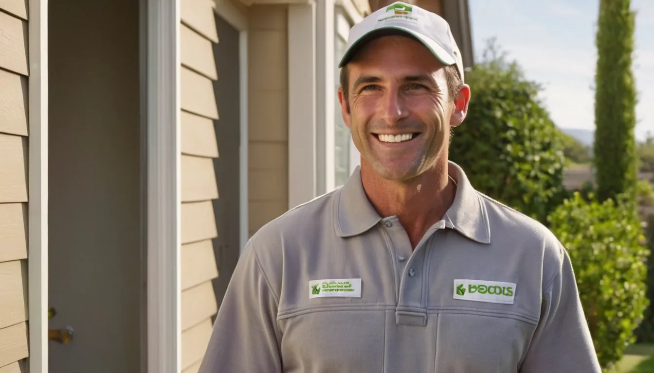 Homeowner talking with a pest control provider at the front door in Woodhaven
